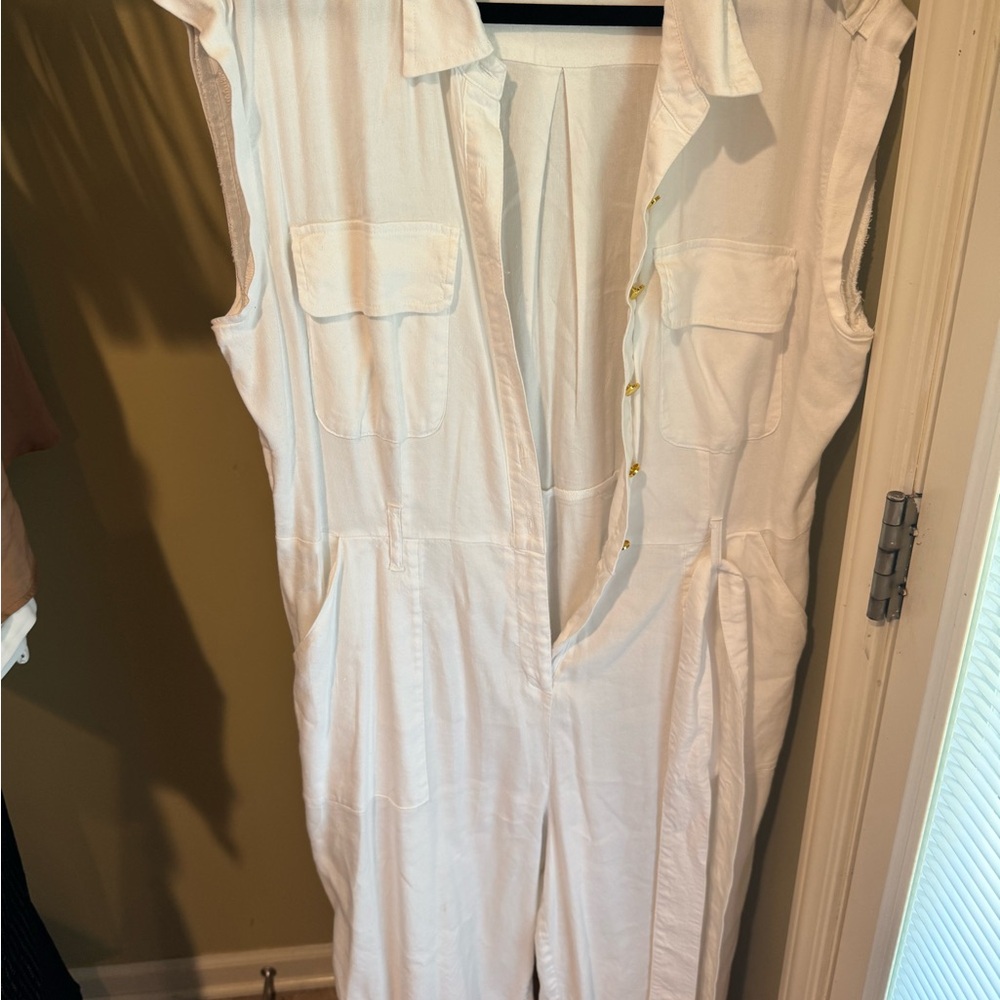 INC International Concepts White Button-Front Jumpsuit